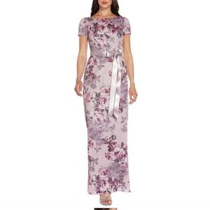 NWT Adrianna Papell matelasse dress with tie, lavender flowers, size 4